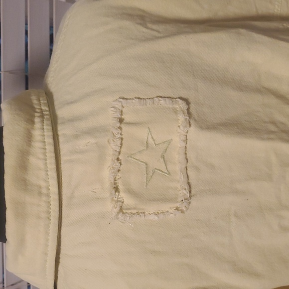 POL Yellow Button-Up Jacket with Crochet Multi Color Sleeves - Picture 11 of 11